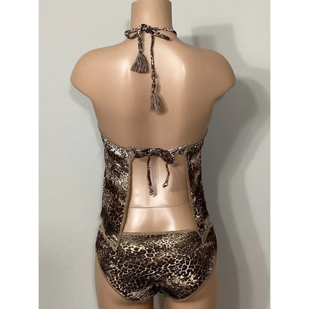 New. BECCA  Animal print Ribbed Tankini Set. Normally $155    S-top/M-bottom